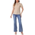 thumbnail image 2 of INSPIRAR CHIC Blusas de Algodón con Cuello Peter Pan y Botones Vintage para Mujeres Chic Color Caqui Talla S, 2 of 5