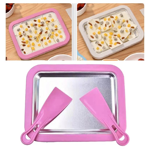 Máquina para hacer helados Iumwxz, máquina para hacer helados enrollados, sartén dulce, frío instantáneo, con 2 espátulas para hacer rizos de helado, yogur, postres, ahorros en la tienda