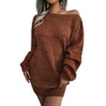 thumbnail image 3 of XEGLSBU Womens Sweater Dresses for Fall Brown Womens Boat Neck Long Batwing Sleeve Casual Loose Oversized Colored Long Sleeve Wool Dress Fall Sweater Dresses for Women 2025 Long Orange Size S, 3 of 9