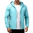 thumbnail image 2 of Dwelliawo Rain Jacket Men Waterproof Cycling Windbreaker Hooded Jackets Lightweight Work Travel Hiking Jacket Softshell Rain Full Zip Raincoats with Pocket Clearance Light Blue 2XL, 2 of 6