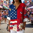 thumbnail image 6 of Womens Patriotic Linen Shirts Long Sleeve Button Down Floral Shirt Tops Loose Holiday July 6th Outfits Wine, S, 6 of 6