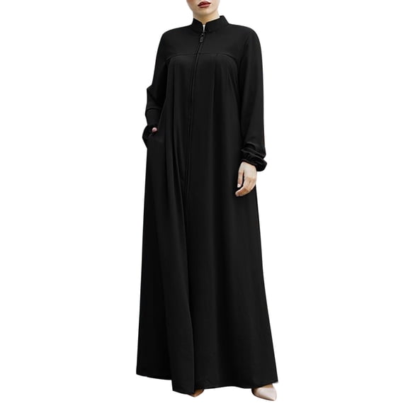 XIAOCHA Womens Zipper Front Abaya Dress Loose Floor Length Modest Sleeve Full Length formal Islamic Kaftan Elegant Prayer Modest Dresses