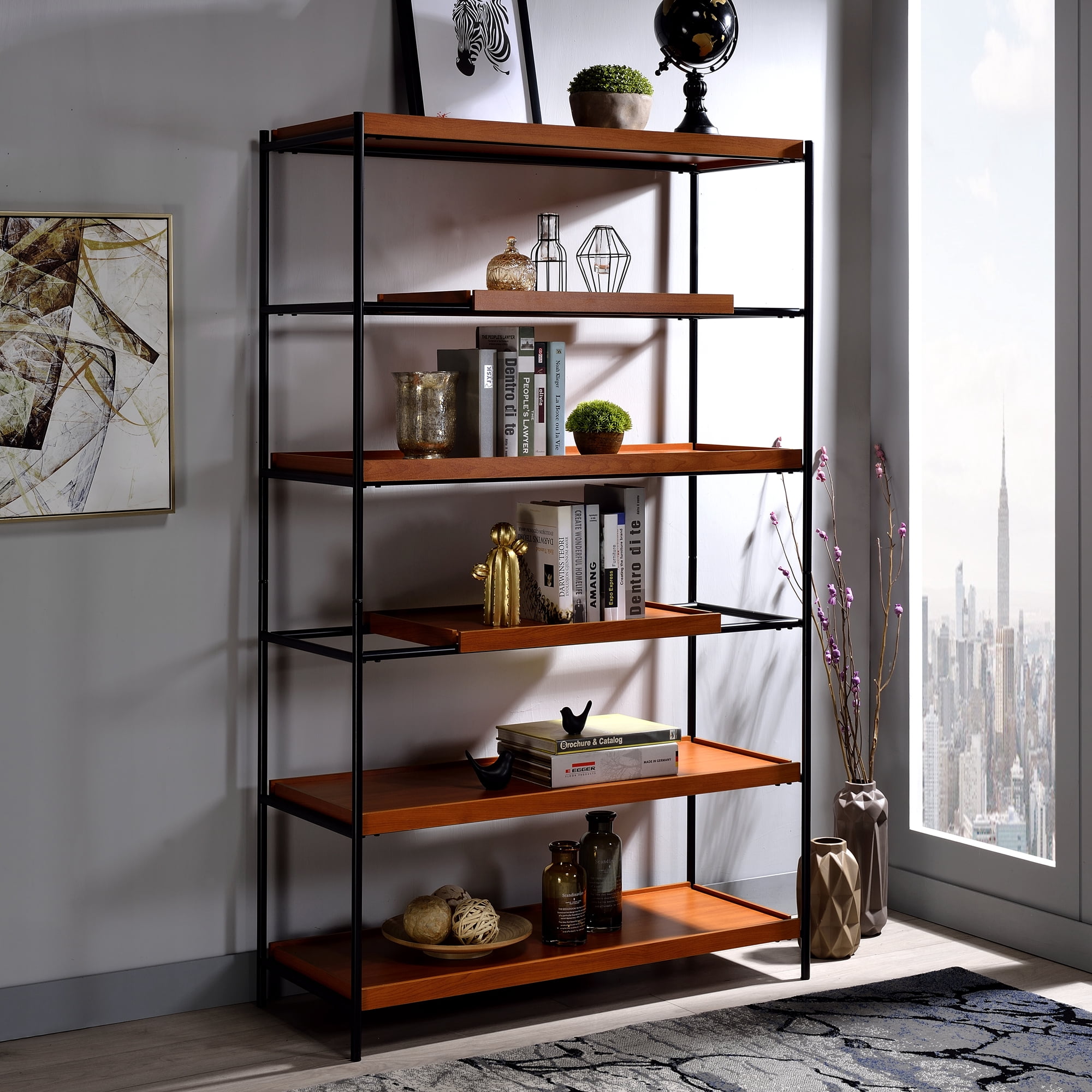 Acme Furniture Oaken Bookshelf in Honey Oak and Black Finish