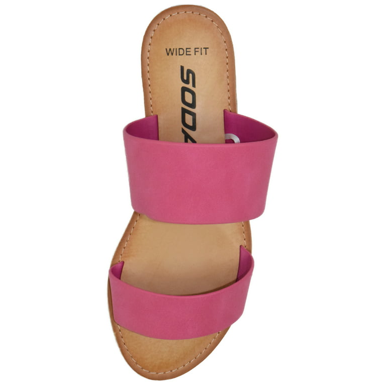 Soda Shoes Women's Sandals Double Strap Flip Flops Slides Wide Fit W-ABBEY  Hot Pink Fuchsia 5.5