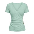thumbnail image 3 of yillto Womens Summer Blouse Wrap V Neck Short Sleeve Tops Fashion Ruched Tunic Shirts Spring Business Tee, 3 of 7