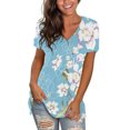 thumbnail image 2 of USSUMA Daisy Print T-Shirts for Women Trendy Bohemian Retro Basic Flowy Women's Shirts and Blouses Short Sleeve Women Tops Dressy Casual Summer V Neck Plus Tunics Beach, 2 of 6