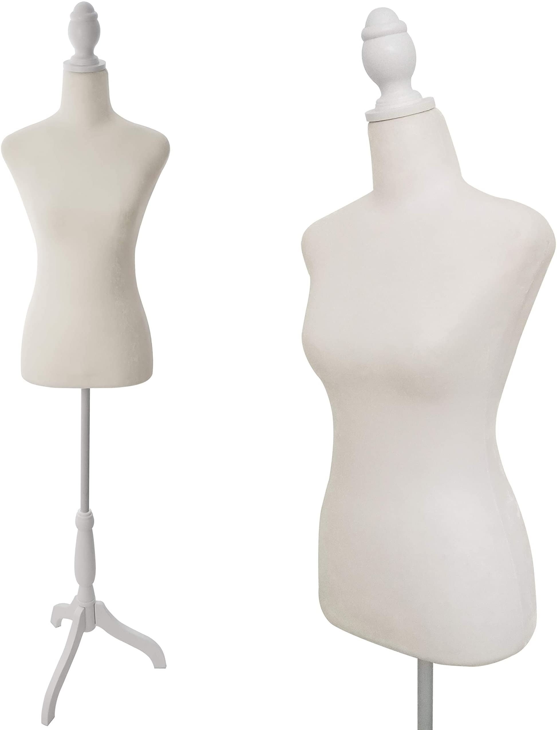 White Female Mannequin Torso Form Dress Form w/ Plastic Stand & Hanging Hook 