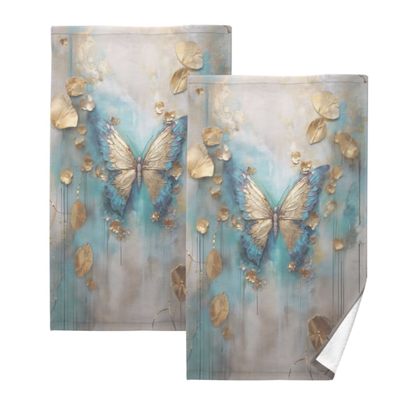 joogoo 2 PCs Hand Towels Sets Butterfly with Golden Cotton Face Towel Bathroom Decorative