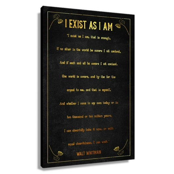 I Exist As I Am Poem Wall Decor Walt Whitman Quote Wall Art Poetry Poster Decorations for Office Artwork for Kitchen Print Canvas Framed 20x30 in