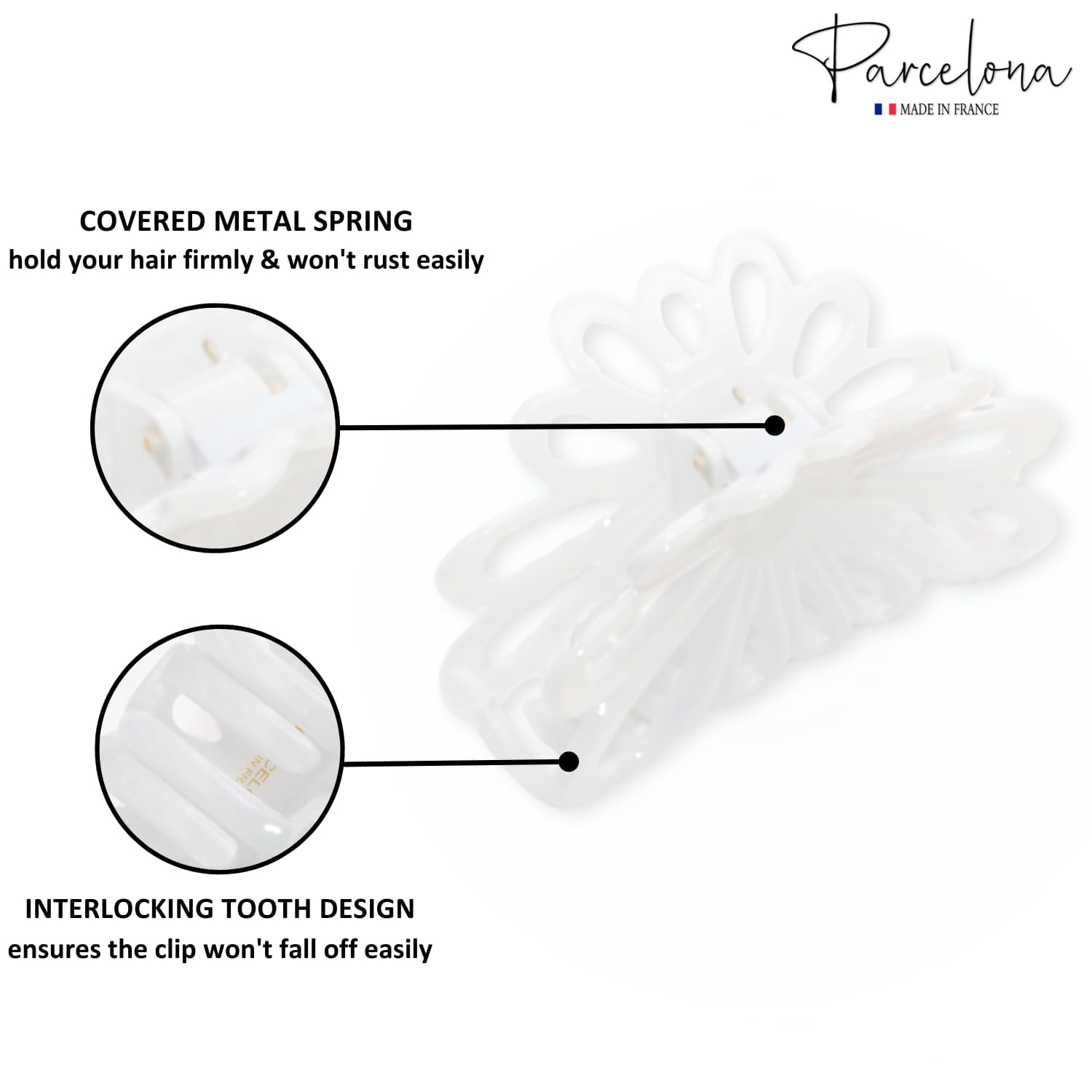 Parcelona French Plume Medium 3" Celluloid Hair Claw Clips for Women  2 Pcs