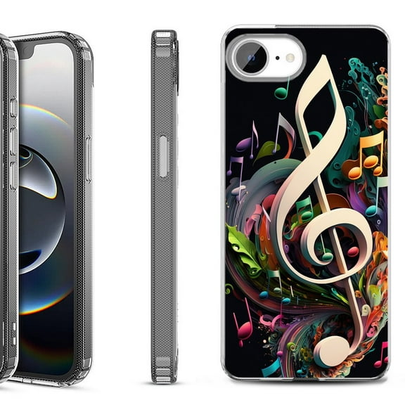 Shockproof Protective Phone Case for iPhone 16e, by OneToughShield - Music Notes Colorful