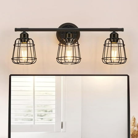 3-Light Bathroom Light Fixtures Vanity Lights with Cage Shade Matte Black Bathroom Lighting Fixtures over Mirror for Mirror Kitchen Living Room Hallway Cabinet Porch