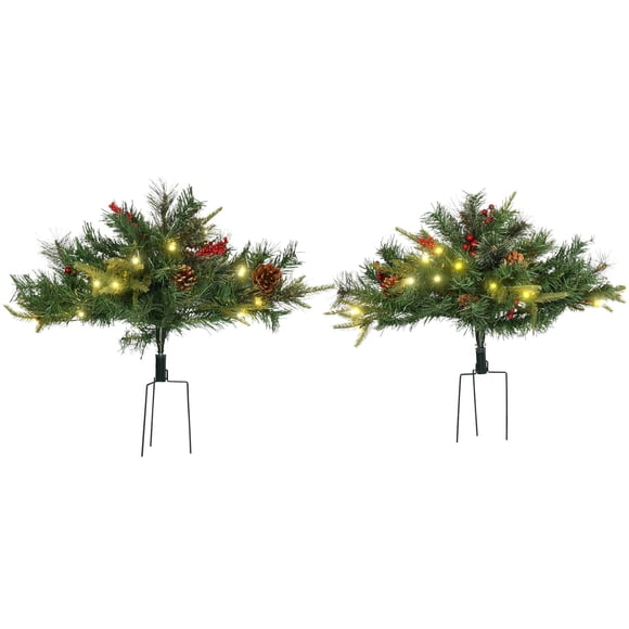 1.5ft Prelit Artificial Christmas Tree - Cordless Green Tree with 24 Warm White LED Lights, Berries & Pine Cones for Entryway & Outdoor Decor