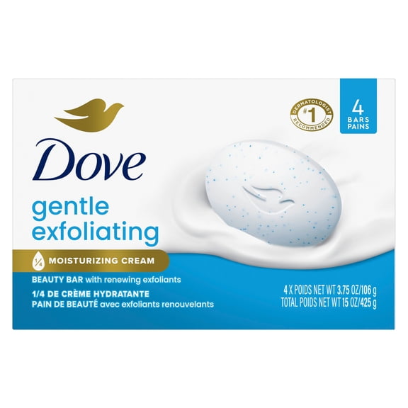 Dove Beauty Bar Soap For Soft, Smooth Skin, Gentle Exfoliating, Gently Renews Skin, 3.75 oz 4 Bars