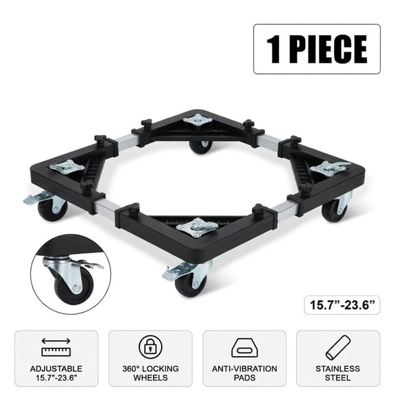 Mini Fridge Stand with 4 Locking Wheels 15.7"-23.6" Adjustable Washing Machine Dolly Base for Dryer Portable Refrigerator Black