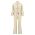 thumbnail image 4 of BODOAO Women's Casual Business Suit Set, Soft 3/4 Sleeve Blazer, Comfortable Drawstring Waist Wide Leg Flared Pants, Loose Fit Vintage Outfit for Work, Office, Wedding, Party & Daily Beige L, 4 of 6