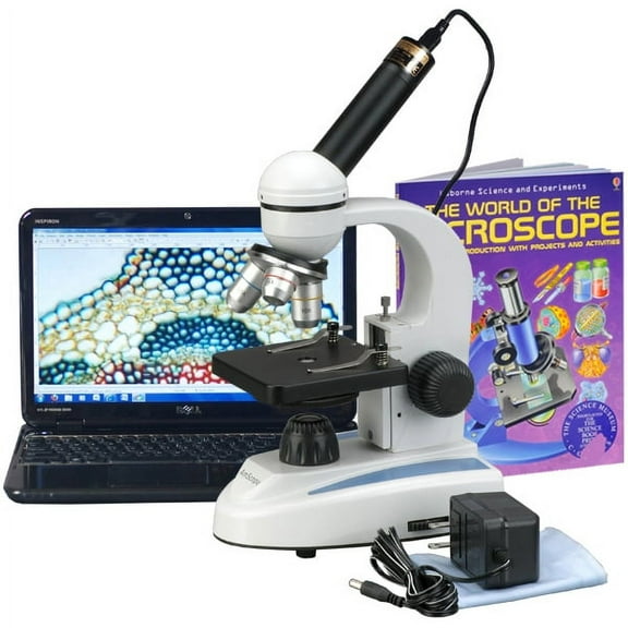 AmScope 40X-1000X Metal Frame Glass Lens Digital Student Microscope   USB Camera & Book New