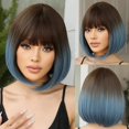 thumbnail image 1 of Pelucas sintéticas cortas y rectas para mujer, pelo Natural de Cosplay con flequillo, marrón, Blanco mezclado, resistente al calor, uso diario, 1 of 4