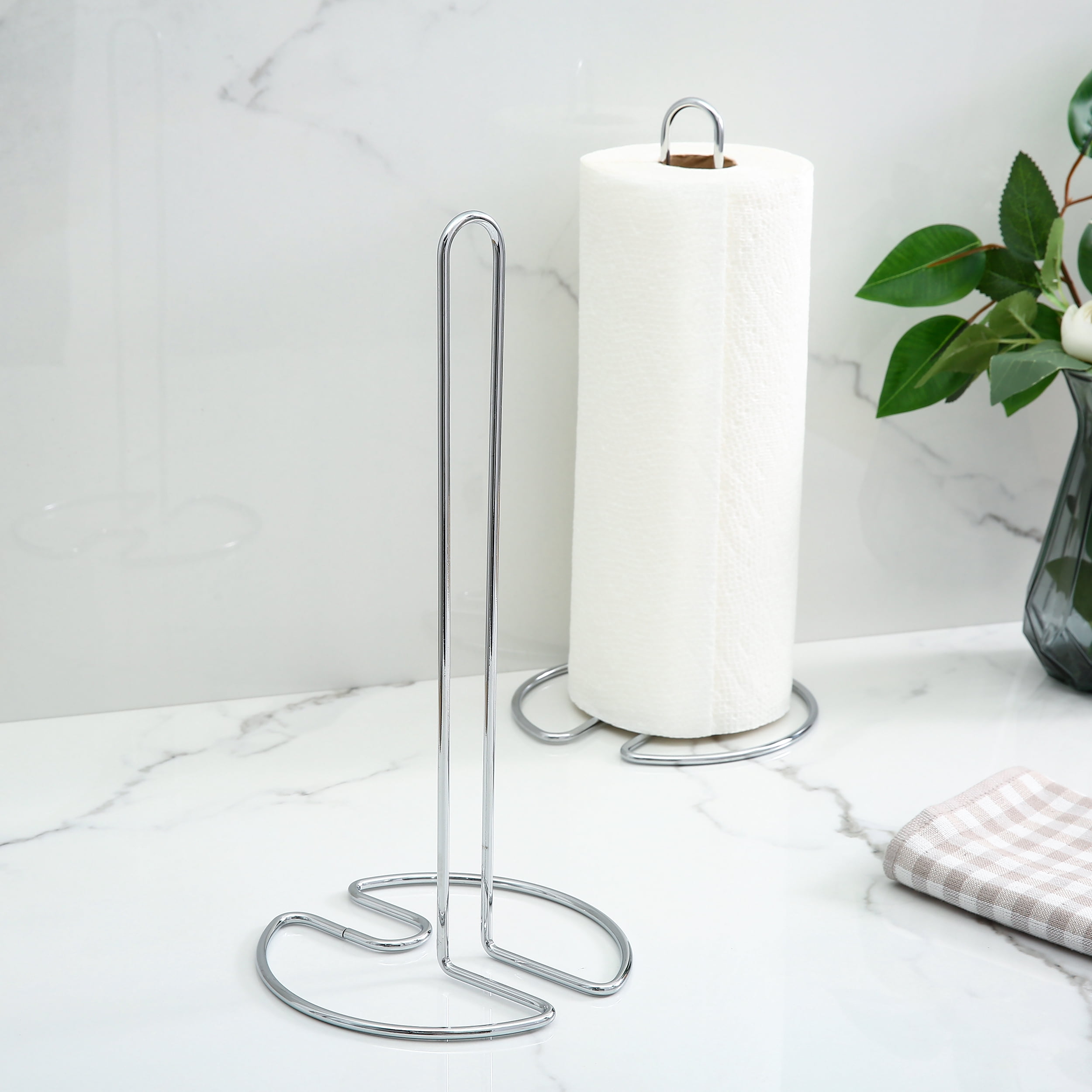 Mainstays Countertop Paper Towel Holder Stand, Silver Metal Kitchen Paper Towel Roll Holder and Dispenser for Kitchen Counter Storage