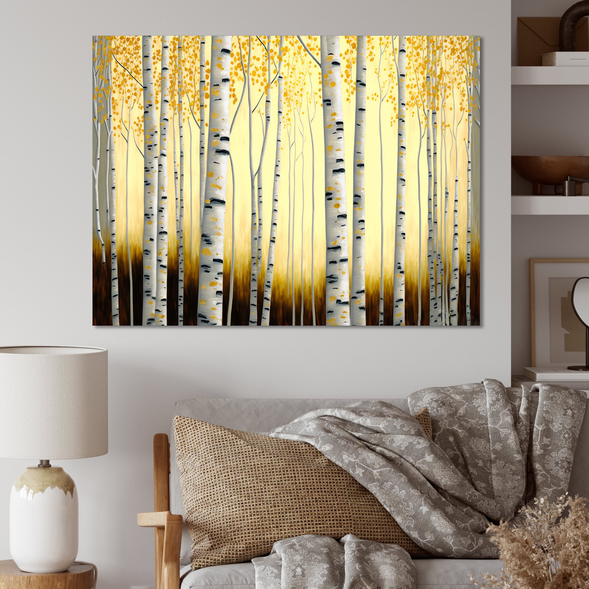 Designart Golden Birch Trees Forest III Canvas Wall Art