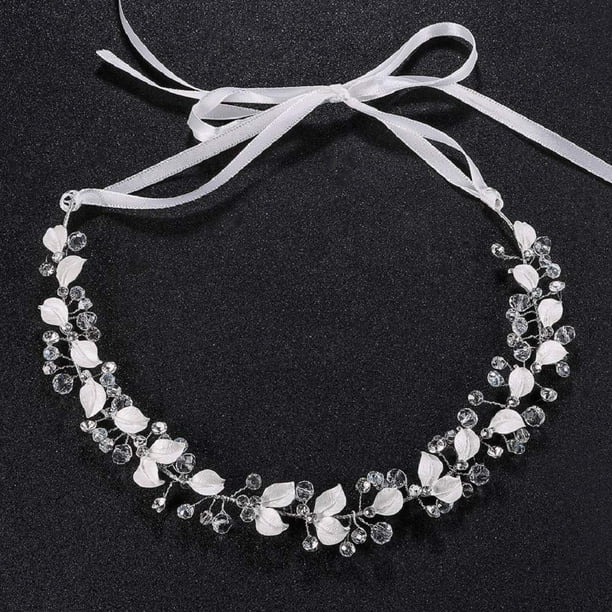 Oriamour Diadema de Boda de Cristal Plateado Tocado de Novia con Cintas Tocado con diseño de Flores de Hojas para Novias Damas de Honor Accesorios para el Cabello de Boda para niñas