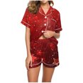 thumbnail image 1 of Blusas para Mujeres Casual Cuello en V Impresión de Manga Corta Blusa Y Pantalones Cortos Dos Piezas Pantalones Conjunto, 1 of 1