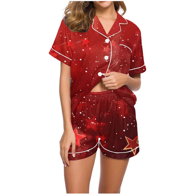 Blusas para Mujeres Casual Cuello en V Impresión de Manga Corta Blusa Y Pantalones Cortos Dos Piezas Pantalones Conjunto