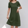 thumbnail image 2 of Robes d'Été Plissées pour Femmes Décontractées en Coton et Lin Robe Midi Tnuic Élégante à Manches Courtes Robe T-Shirt, 2 of 6