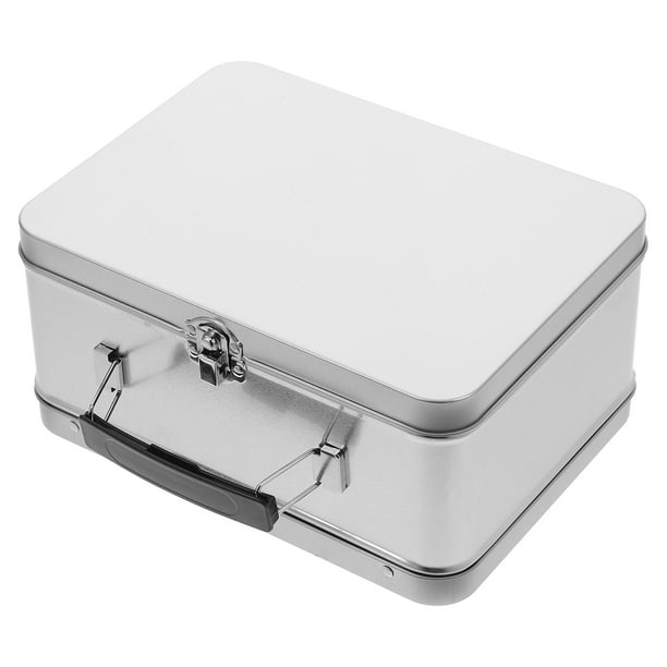 Fiambrera vintage de hojalata para manualidades, caja de metal con asa, portátil, con tapa, para almacenar alimentos.