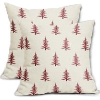 Christmas Pillow Covers 18x18 Inch Set of 2 Xmas Tree Forest Green Cream Decorative Throw Pillowcases Outdoor Winter Farmhouse Holiday Cushion Cases Decor for Sofa Couch Bed