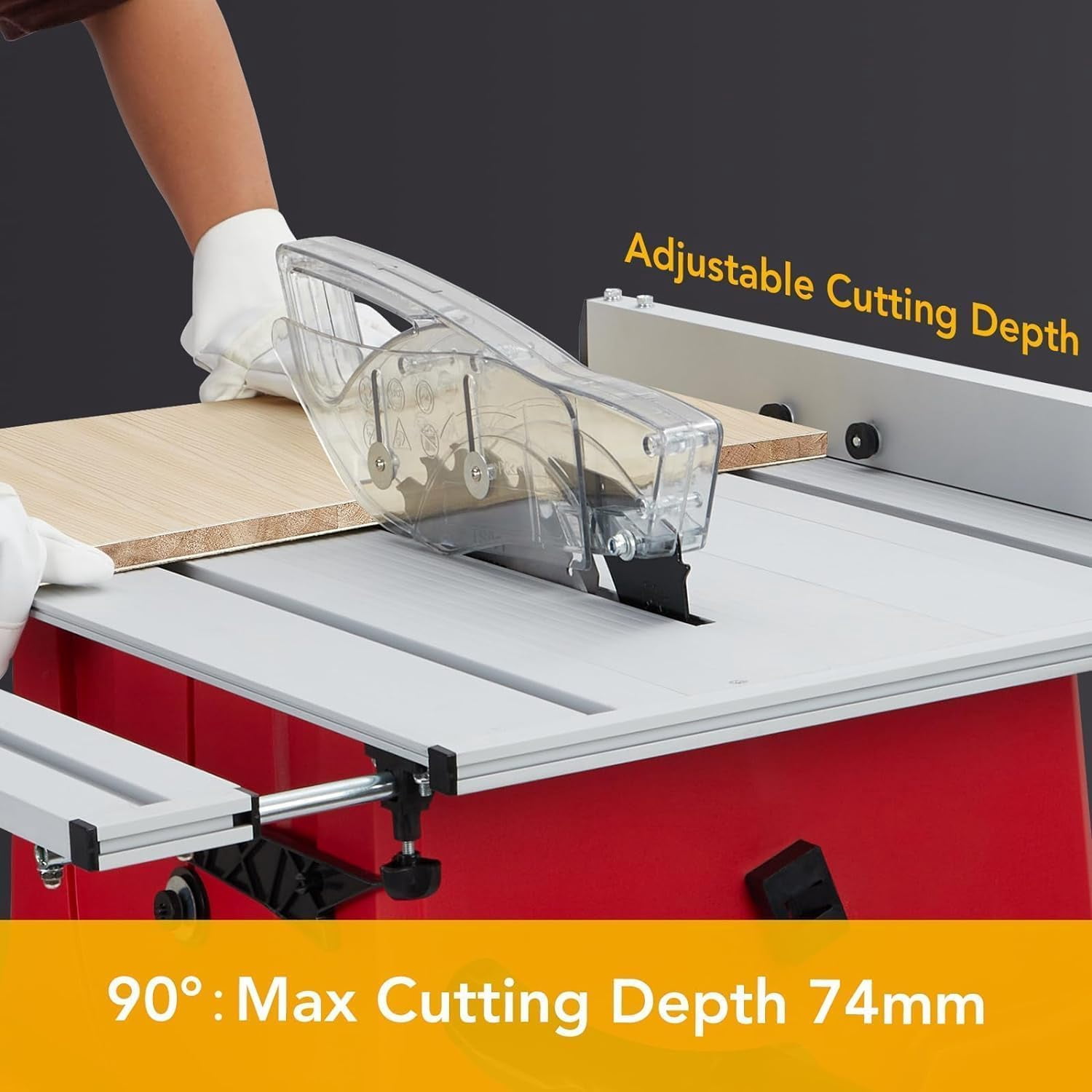 Table Saw, 10 Inch 15A Multifunctional Saw with Stand & Push Stick, 90° Cross Cut & 0-45° Bevel Cut, 5000RPM, Adjustable Blade Height for Woodworking, Red