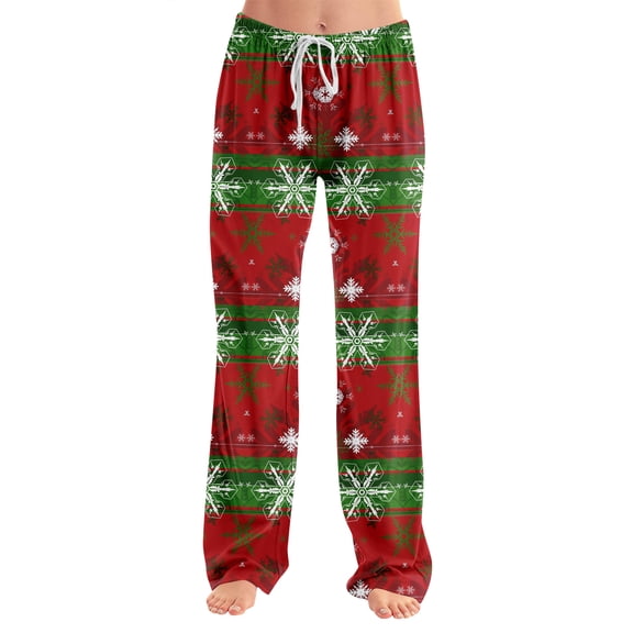 Adult Fashionable Loose Christmas Printed Casual Pants, Loungewear Sleep Pants with Drawstring Elastic Waist for Home and Comfortable Wear,Wine,XL