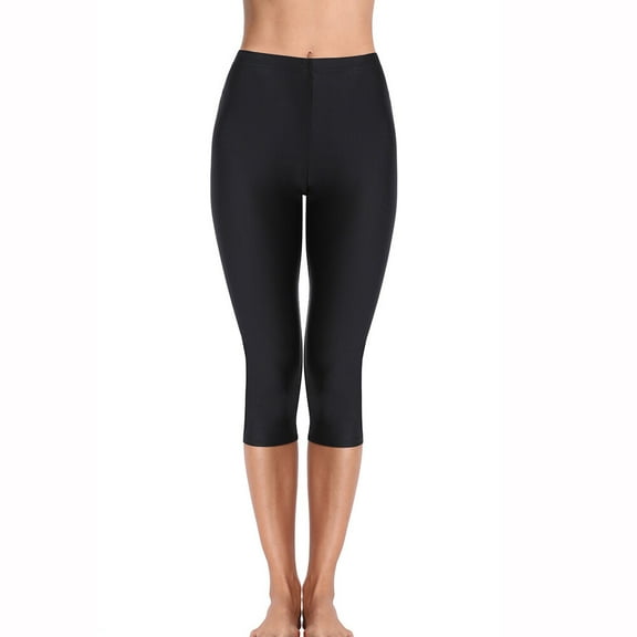 Womens Swim Pants High Waisted Elastic Swimming Leggings Stretch Swim Capris Sporty Long Swim Board Shorts