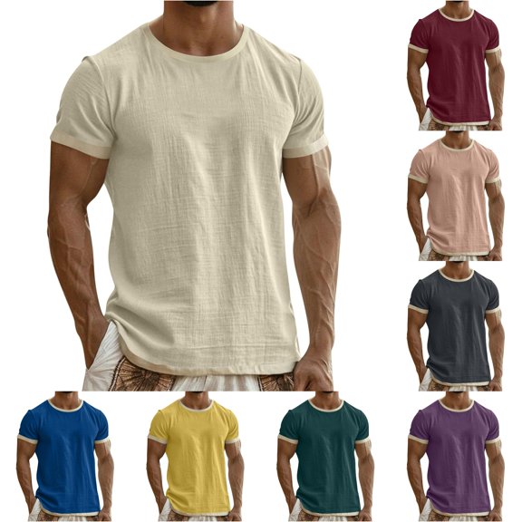 XIAONU Men's Solid Short Sleeve T-Shirt Crew Neck Daily Casual Tees Tops