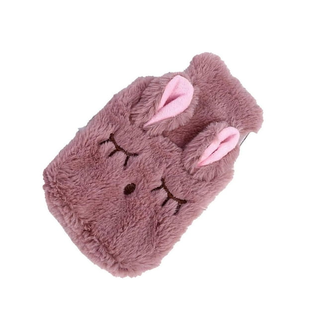 Hot Water Bottle Explosion Proof Prevent Scald Detachable Rabbit Pattern Plush Cover Hot Water Bag Rose Red