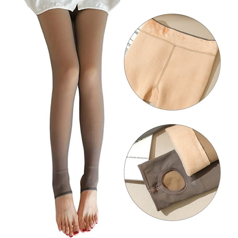 Winter Thermal High Waist Opaque Tights For Women Fleece Lined Control Top  Warm Pantyhose,skin colour,Thick - 200g