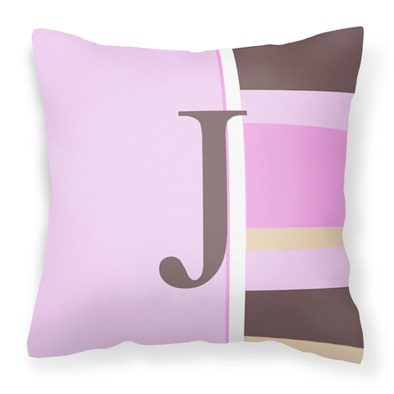 Carolines Treasures CJ1005-JPW1414 Letter J Initial Monogram - Pink Stripes Decorative Canvas Fabric Pillow 14Hx14W