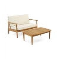Outdoor Double Sofa and Coffee Table Leisure Combination Set, Acacia Wood Conversation Furniture for Patio Garden, Teak and Beige