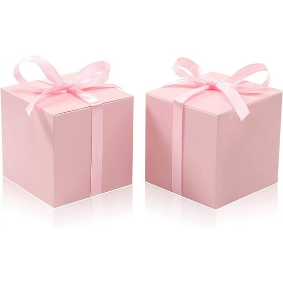 COTOPHER 25pcs Pink Wedding Favor Boxes, 3x3x3 Inch Gift Boxes with Ribbons for Wedding, Baby Shower, Birthday, Bridal Shower