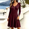 thumbnail image 5 of Tqcoqu Dresses for Women Long Sleeve Button V Neck Lightweight Ribbed Knit Casual Babydoll A Line Swing Flared Fall Dresses, 5 of 8