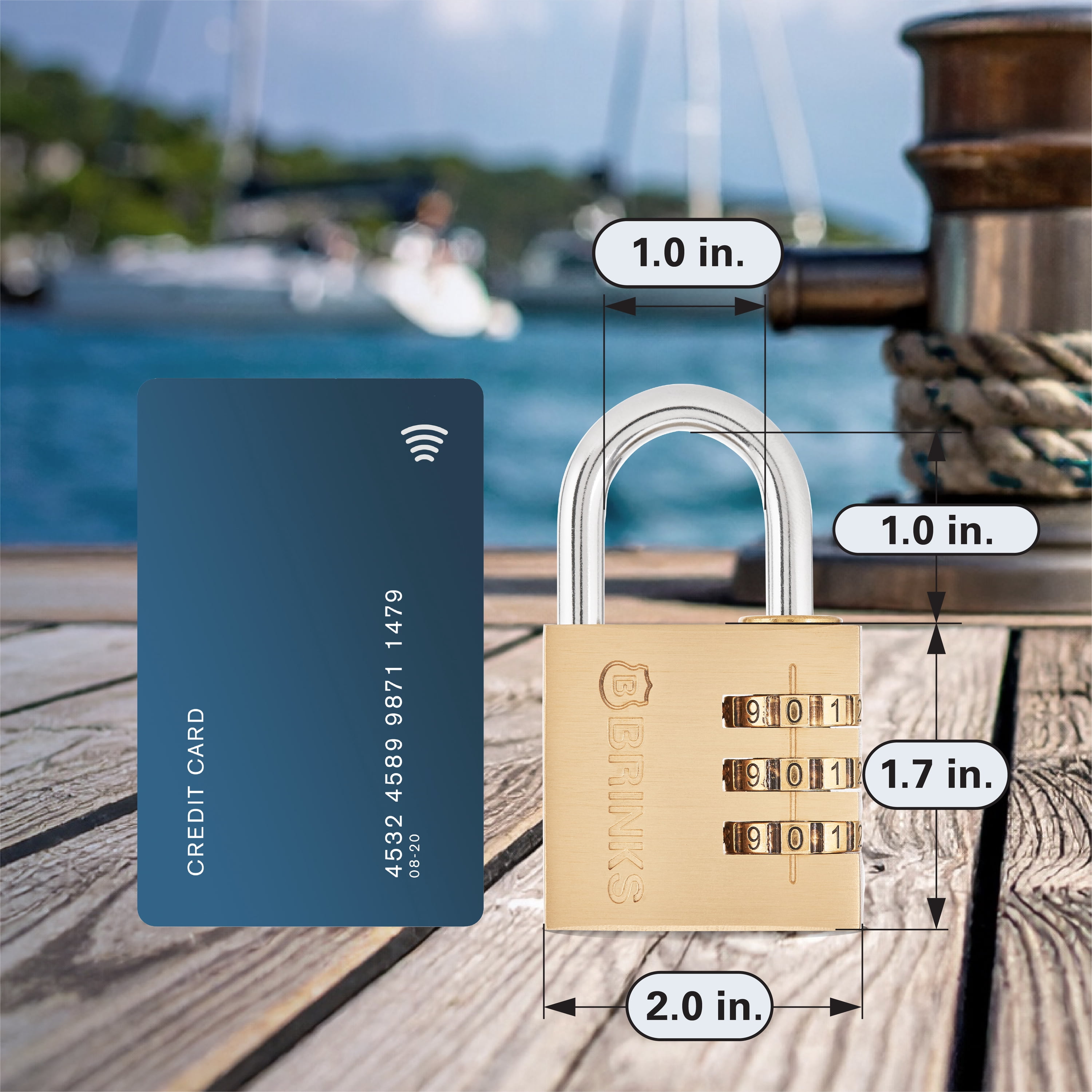 (4 pack) Brinks Solid Brass 40mm Resettable Combination Padlock with 1 3/16in Shackle