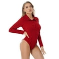 thumbnail image 3 of renvena Women One-Piece Turn-down Collar Long Sleeve Button Down Easy Care Work Bodysuit Shirt, 3 of 7