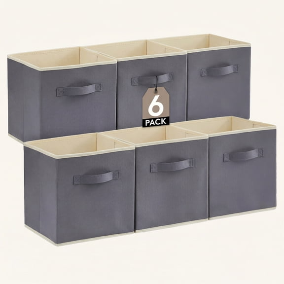 Norcho Foldable Fabric Storage Cubes with Handles, Decorative Closet & Shelf Storage Bins, 11 Inch, Gray, 6-Pack
