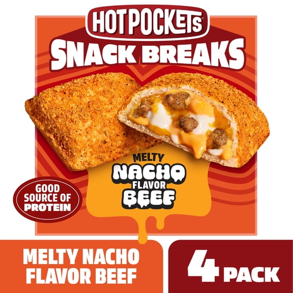 Hot Pockets Snack Breaks Nacho Flavored Beef, Corn Chip Style Crust, Cheesy Snacks, 4 pack, 1 lb Box (Frozen)
