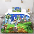 thumbnail image 3 of Funda nórdica con estampado de animación 3D de Sonic para niños, niñas y adolescentes, microfibra animada con cremallera y fundas de almohada, 3 of 5