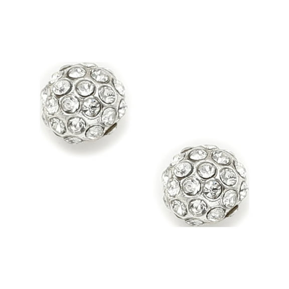 Silver Crystal Rhinestone Pave Ball Shape Stud Earrings