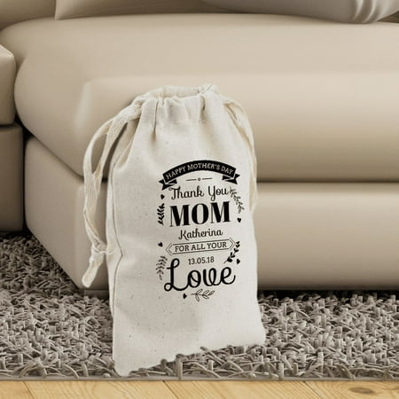 Personalized Mother's Day Natural Cotton 5.75 x 9.75 Drawstring Favor Pouch