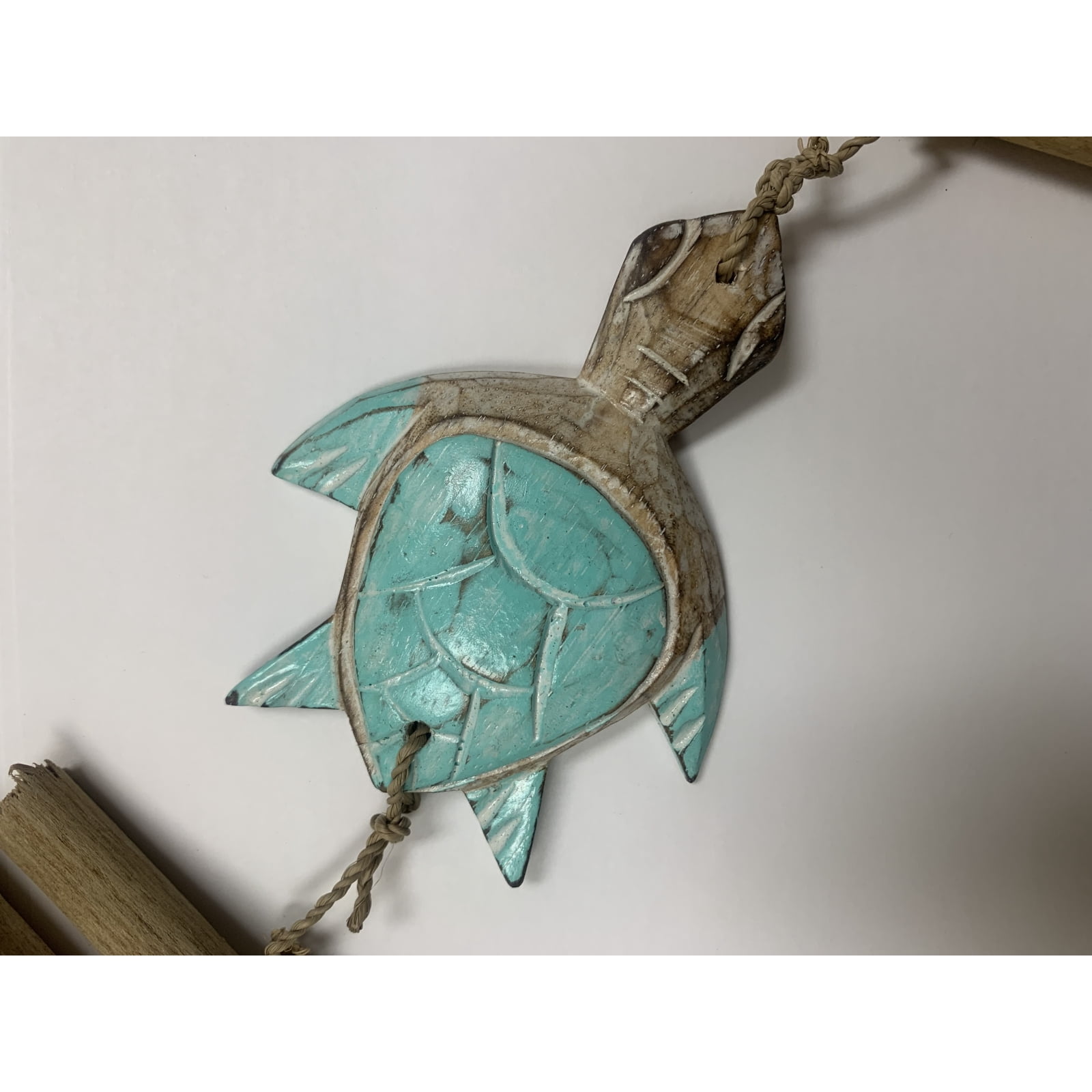 Wooden Aqua Three Turtle Strand With Driftwood and Stone Mobile