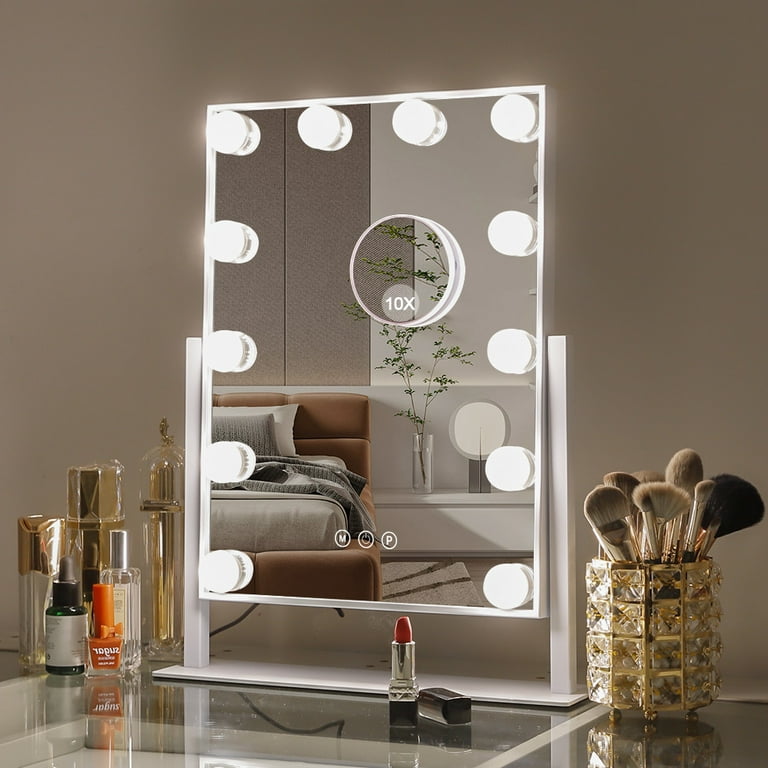 Fenchilin Hollywood Vanity Makeup Mirror with Lights Metal Tabletop White  14.5 x 18.5 