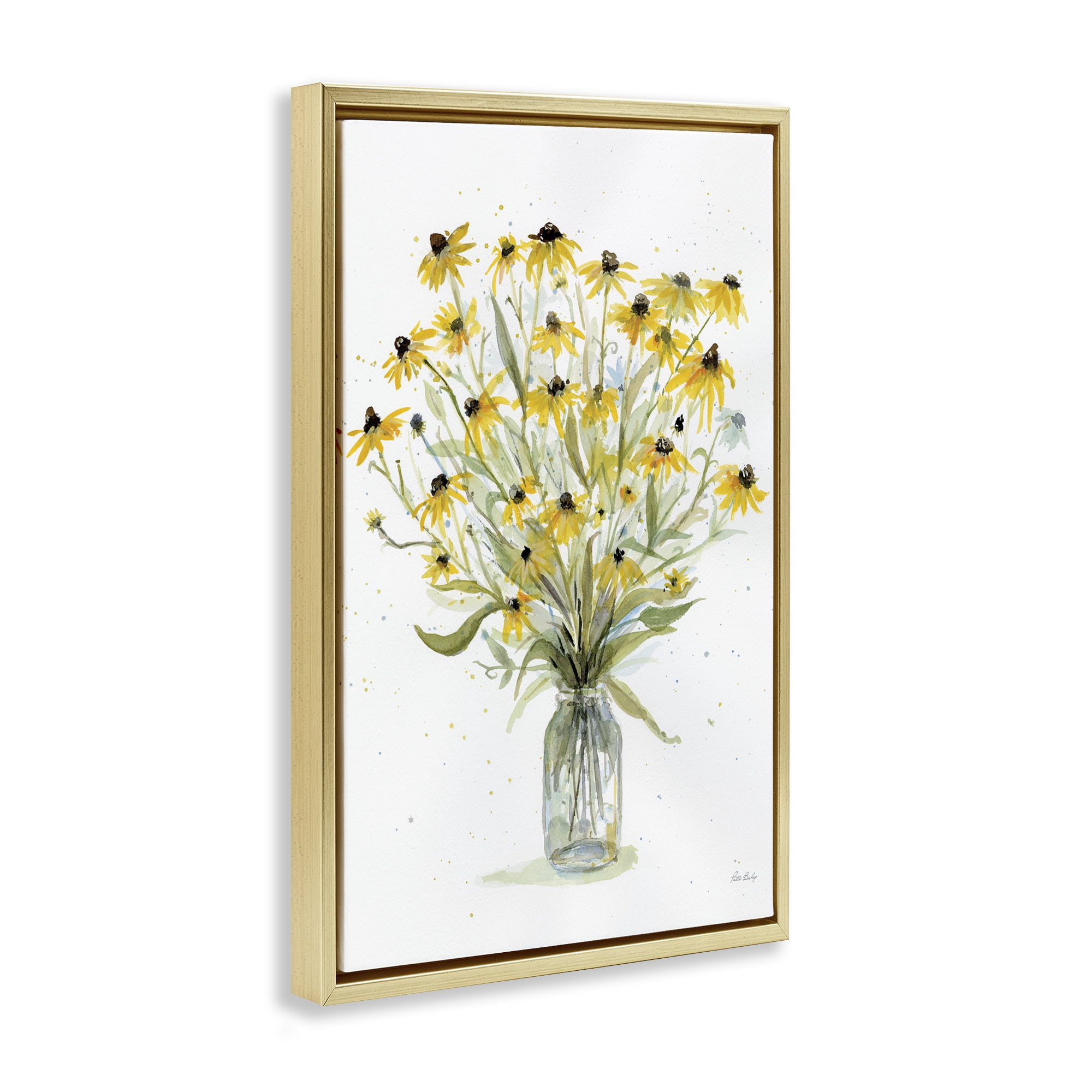 Stupell Industries Black-Eyed Susans Botanical & Floral Painting Gold Floater Framed Art Print Wall Art, 21 x 31